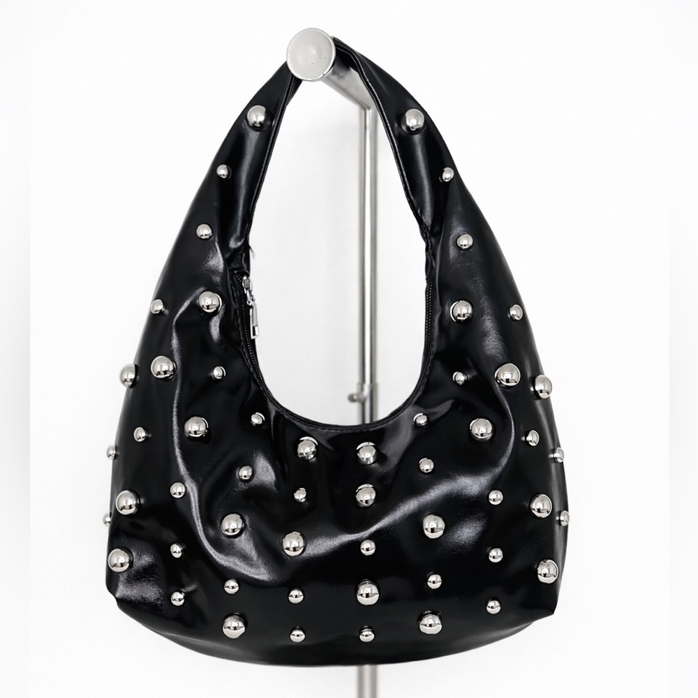 Black Studded Hobo Bag